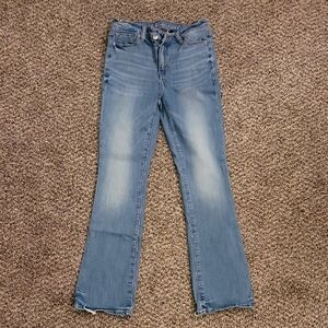 American Eagle Outfitters Size 4 SHORT Light Blue Distressed Boot Cut Jeans